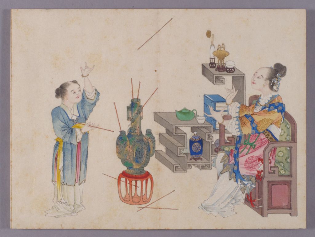 《仕女清娱图》册·投壶